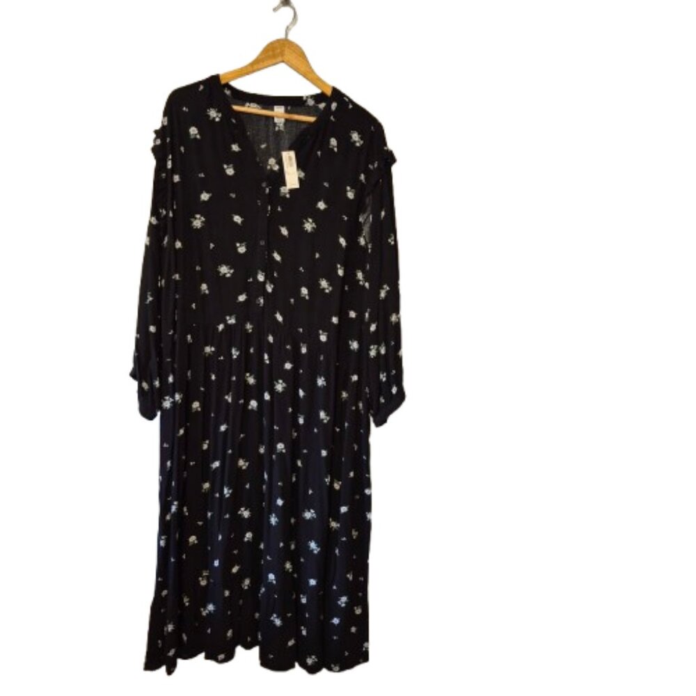 NWT Old Navy Black Floral Print Dress with Ruffle Hem Plus Size 4X